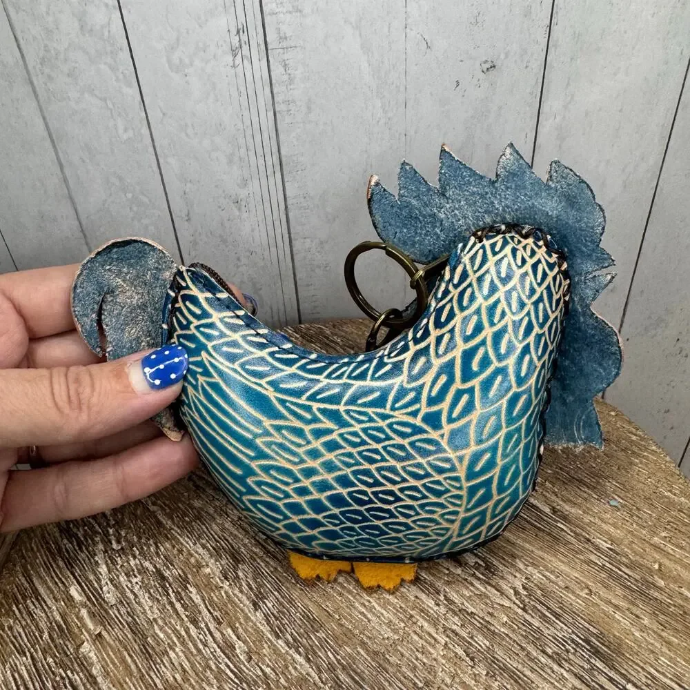 Genuine Leather Rooster Coin Purse Wristlet Chicken Hand Painted Leather NEW!
